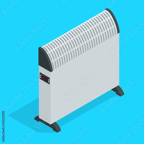 Isometric white Home Electric Convector Heater. Electric Heater Battery. Radiator. Equipment for Rapid Heating of the Room
