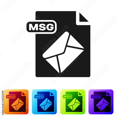 Black MSG file document. Download msg button icon isolated on white background. MSG file symbol. Set icons in color square buttons. Vector Illustration