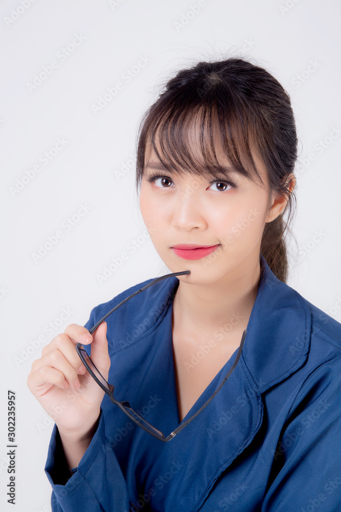 beautiful portrait young business asian woman standing wearing glasses with confident isolated on white background, asia businesswoman career secretary or accountant work success with smiling happy. beautiful portrait young business asian woman standing wearing glasses with confident isolated on white background, asia businesswoman career secretary or accountant work success with smiling happy.
