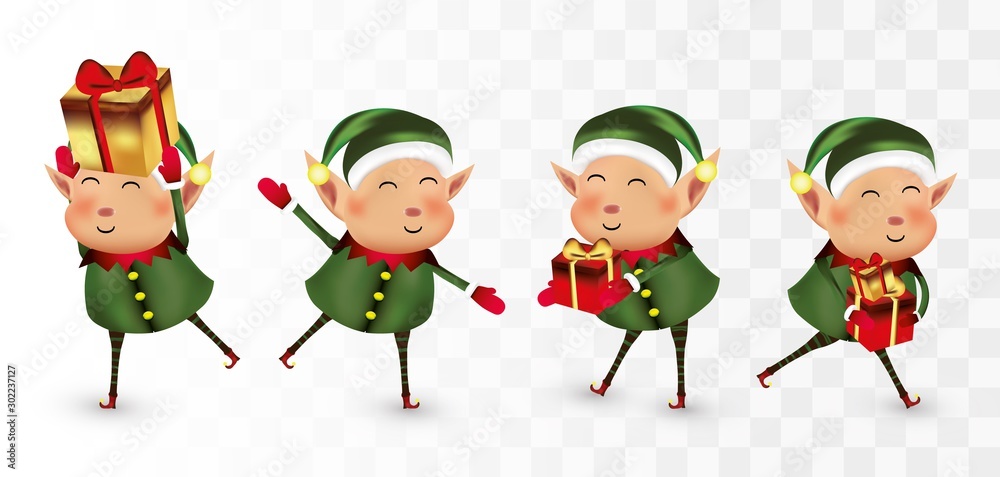 Collection of Christmas elves isolated on transparens background. Little  elves. Santa's helpers. Elves with gift presents. Icon set. Beautiful  illustration. Stock Vector | Adobe Stock
