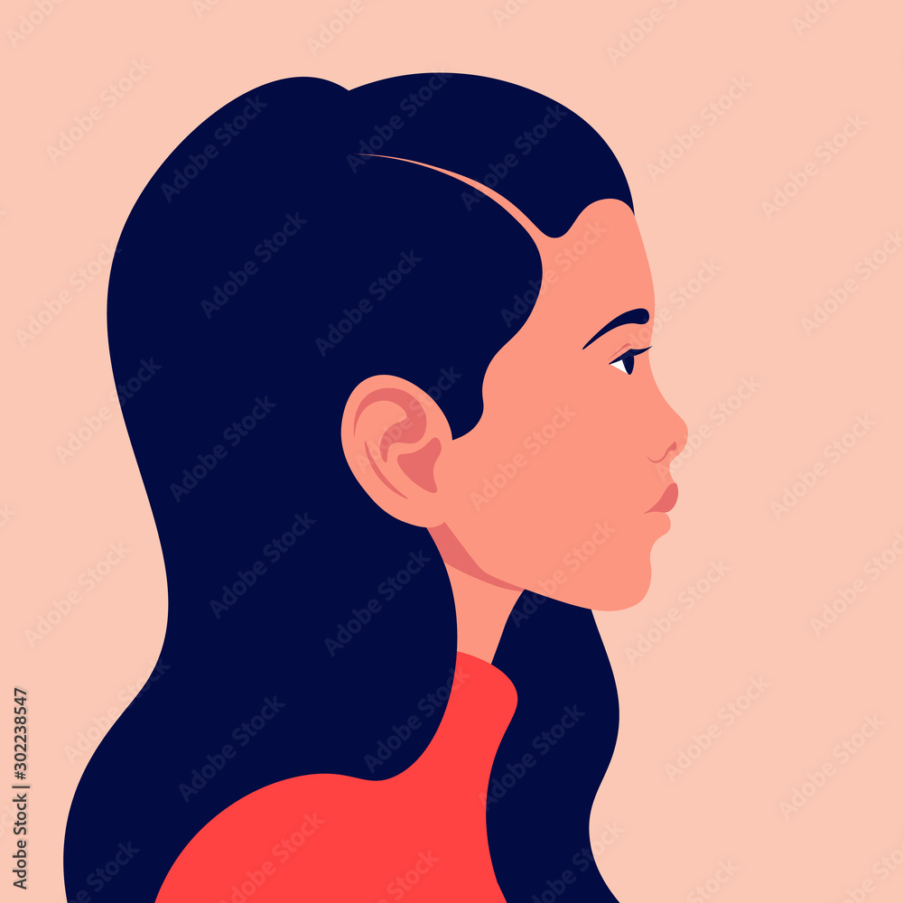 Head of a little Asian girl in profile. The face of a child on the side