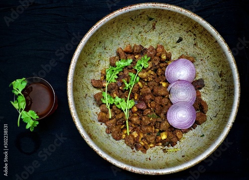 South indian Style Spicy beef fry with black tea