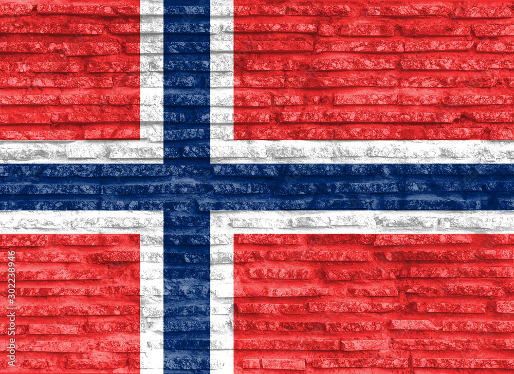 Fototapeta premium Colorful painted national flag of Norway on old brick wall. Illustration.