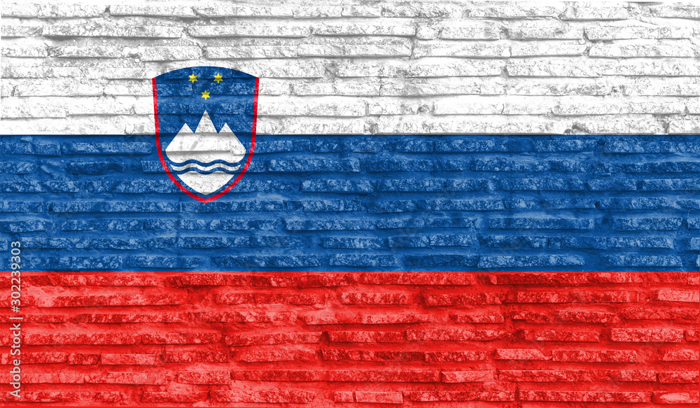 Colorful painted national flag of Slovenia on old brick wall. Illustration. Colorful painted national flag of Slovenia on old brick wall. Illustration.