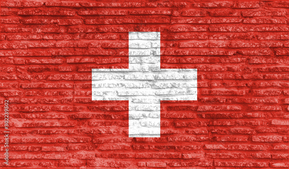 Colorful painted national flag of Switzerland on old brick wall. Illustration. Colorful painted national flag of Switzerland on old brick wall. Illustration.