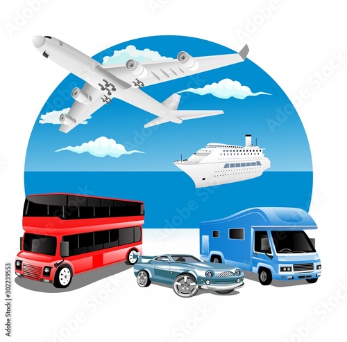  logistics  business concept with delivery transport vehicles and ocean in background
