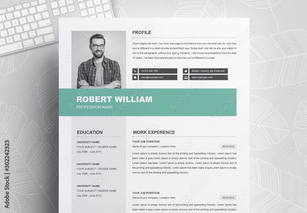 Dark Gray Sidebar Resume Layout Stock Template Adobe Stock