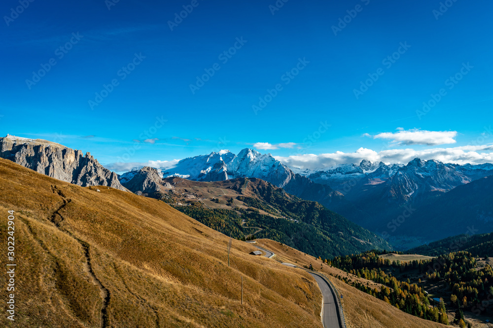 Panoramic view of the  Puezgroup mountains and the Stevia top in South Tyrol