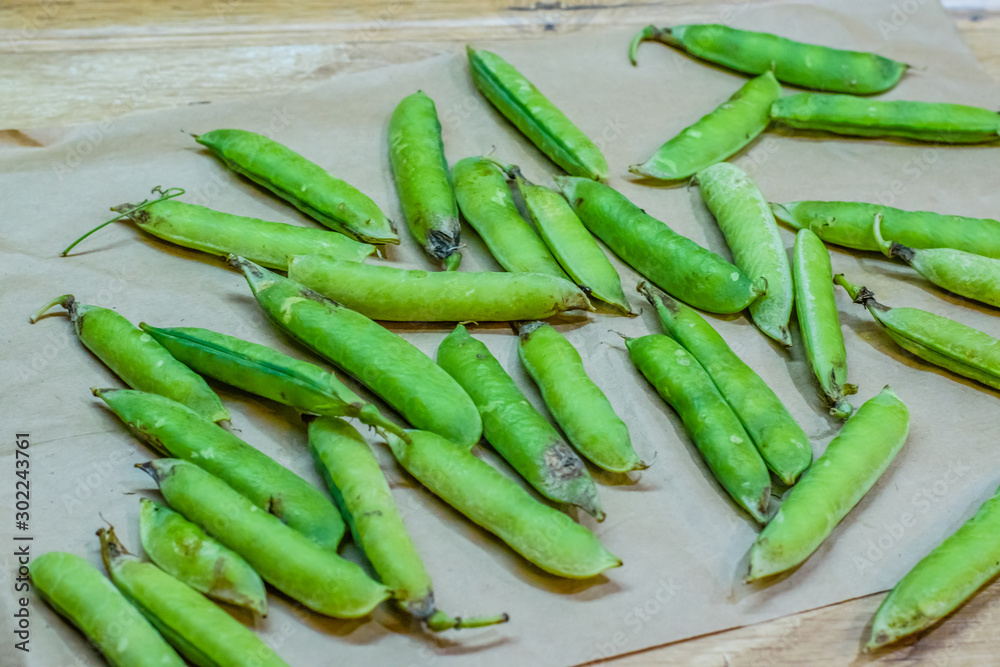 Fresh peas from an open pod