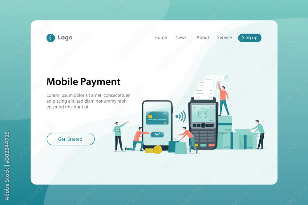 web landing page banner design for mobile payment and online shopping concept