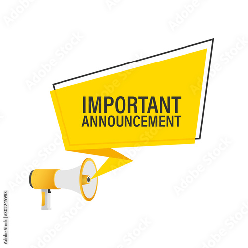 Hand holding megaphone - Important Announcement. Vector stock illustration.
