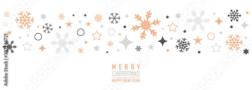 Christmas card with snowflake border vector. Xmas snow flake pattern. Festive christmas card. Isolated illustration white background.