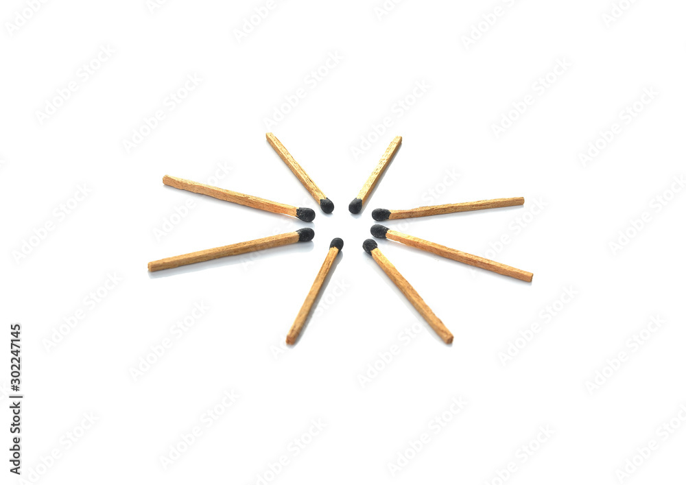 Scattered matches are isolated on a white background, long matches Scattered matches are isolated on a white background, long matches