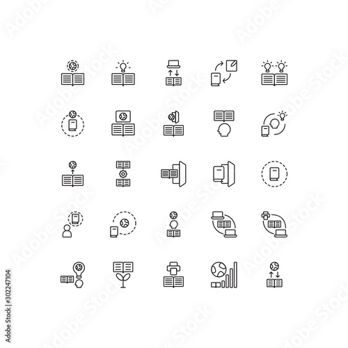 Set of literature, publication, learn, education, knowledge, information outline style icon - vector