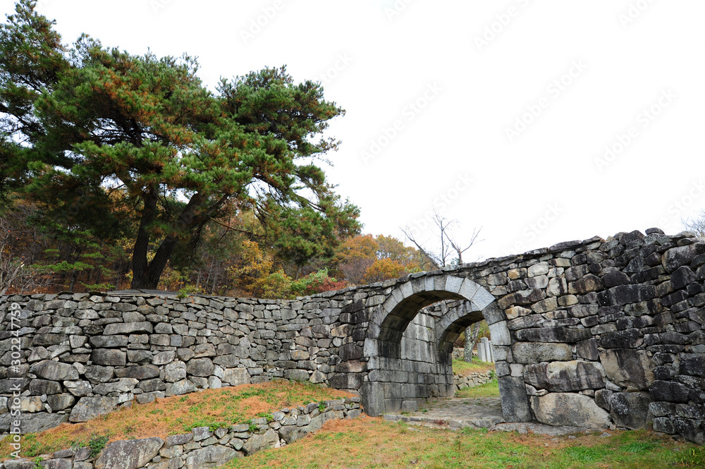 Winbongsan Castle and Taejo Hermitage in Daeheung-ri, Soyang-myeon, Wanju-gun, South Korea.