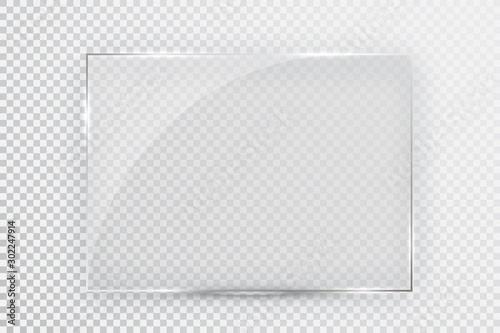 Glass plates set. Glass banners on transparent background. Flat glass. Vector illustration