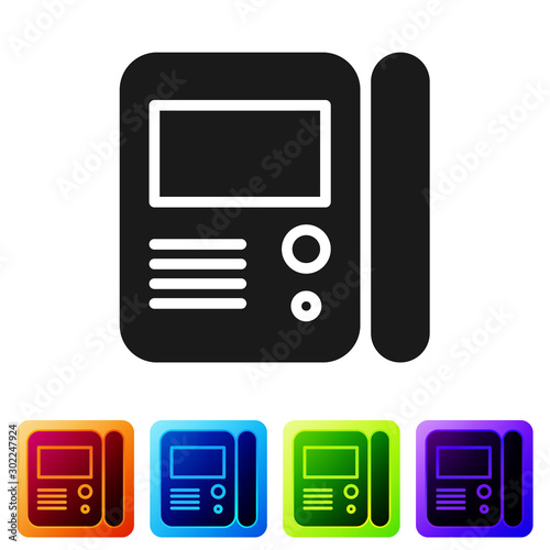 Black House intercom system icon isolated on white background. Set icons in color square buttons. Vector Illustration