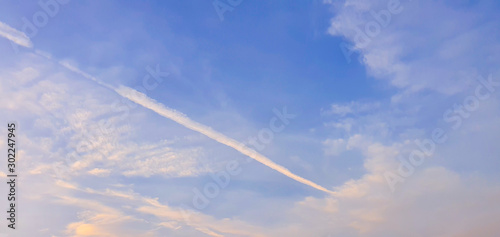 Blue sky with soft white cloudy atmosphere is clear and clean.