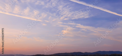 Blue sky with soft white cloudy atmosphere is clear and clean.