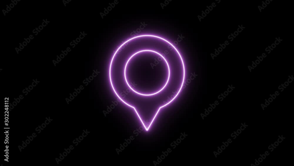 Neon map point icon animation on black background. 4K video Neon map point icon animation on black background. 4K video
