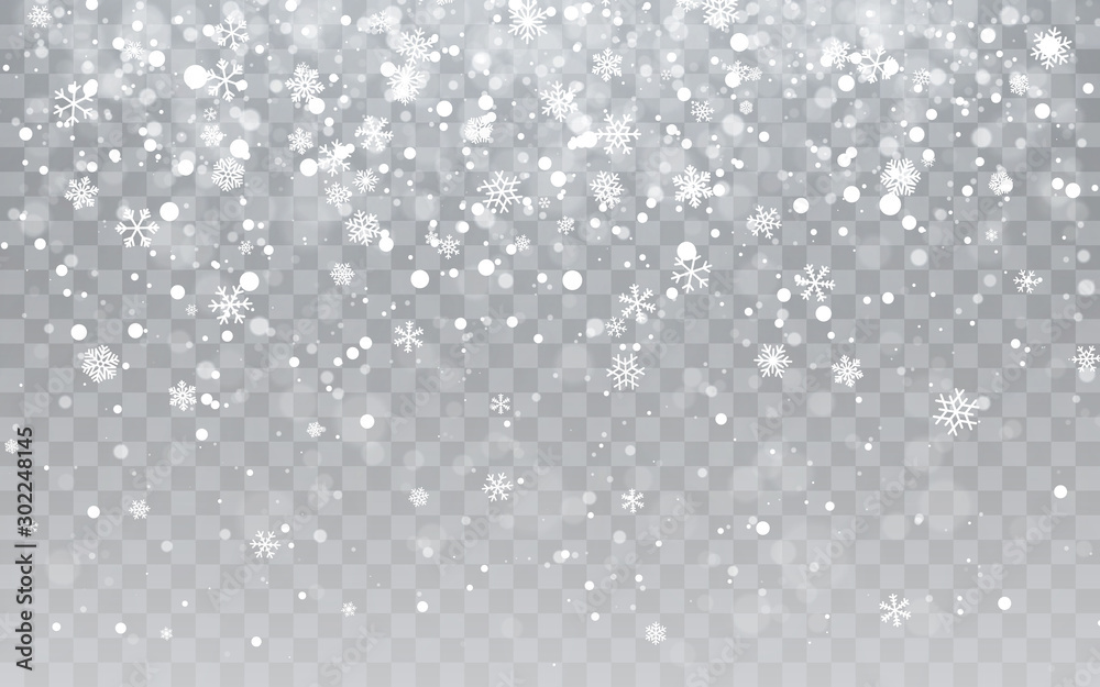 Fototapeta Boże narodzenie śnieg Spadające płatki śniegu na przezroczystym tle. Opady śniegu Ilustracji wektorowych