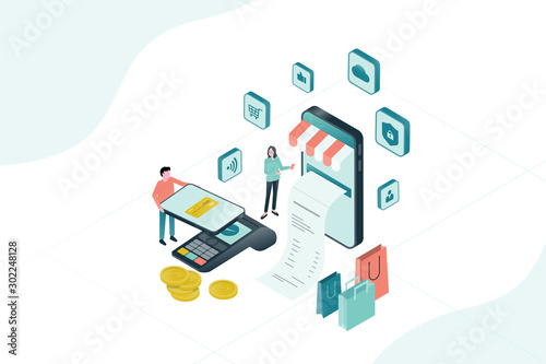Flat illustration design for mobile payment and online shopping concept