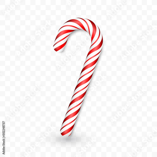 Christmas candy cane isolated on transparent background. Template for xmas or New Year greeting card. Vector illustration