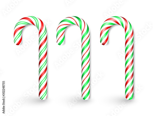 Christmas candy cane isolated on white background. Template for xmas or New Year greeting card. Vector illustration