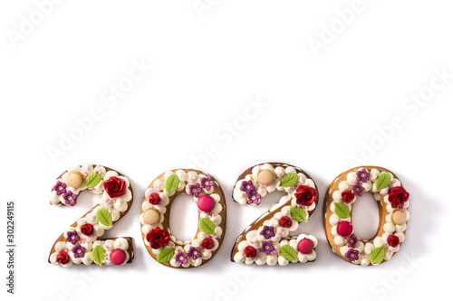 2020 cake isolated on white background. New year concept.