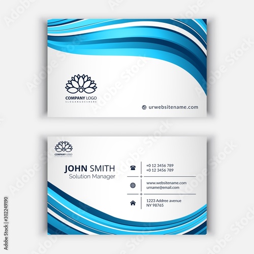 Stylish wave business card with logo.