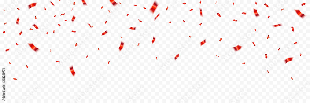 Red confetti. Celebration carnival ribbons. Luxury greeting card. Vector illustration - obrazy, fototapety, plakaty 