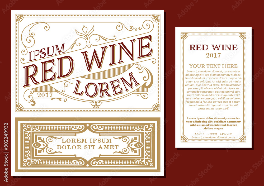 Vintage thin line style red wine label. Winemaking business branding and identity design elements.