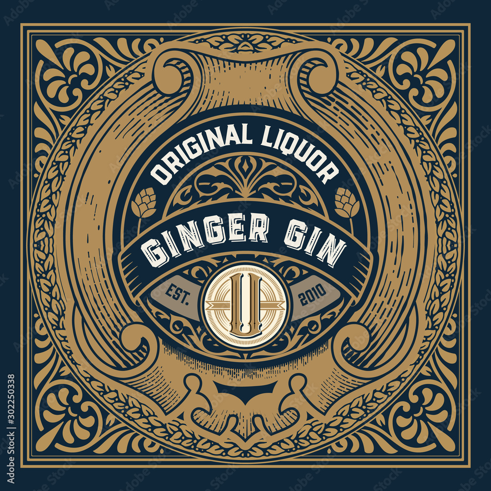 Vintage label with gin liquor design