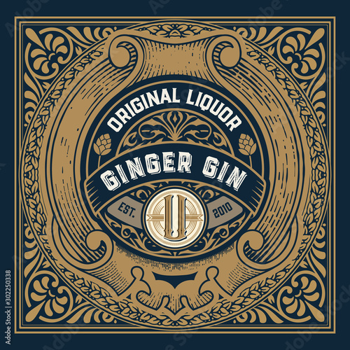 Vintage label with gin liquor design