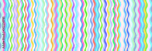 Widescreen abstract geometric background. Multicolor wavy stripes. Seamless pattern in memphis style.