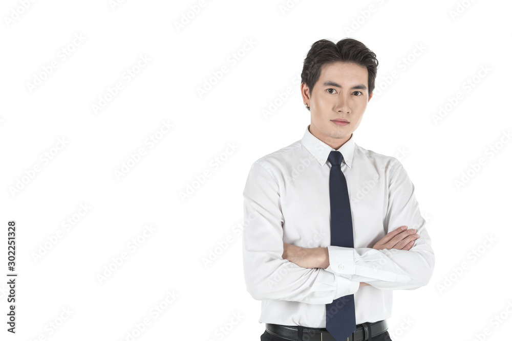 Portrait of smart young asian businessman with white shirt and blue tie on isolated white background and copy space. Portrait of smart young asian businessman with white shirt and blue tie on isolated white background and copy space.