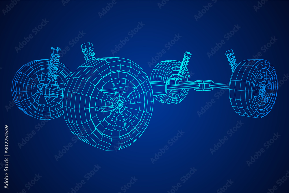 Chassis steering rack. Wireframe low poly mesh vector illustration