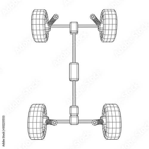 Chassis steering rack. Wireframe low poly mesh vector illustration. Auto service repair car concept.