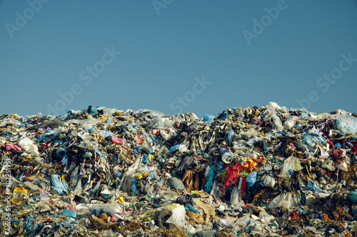 huge and awful dump garbage mountain pollution and ecological disaster actual nowadays concept photography background with empty copy space for your text or inscription here 