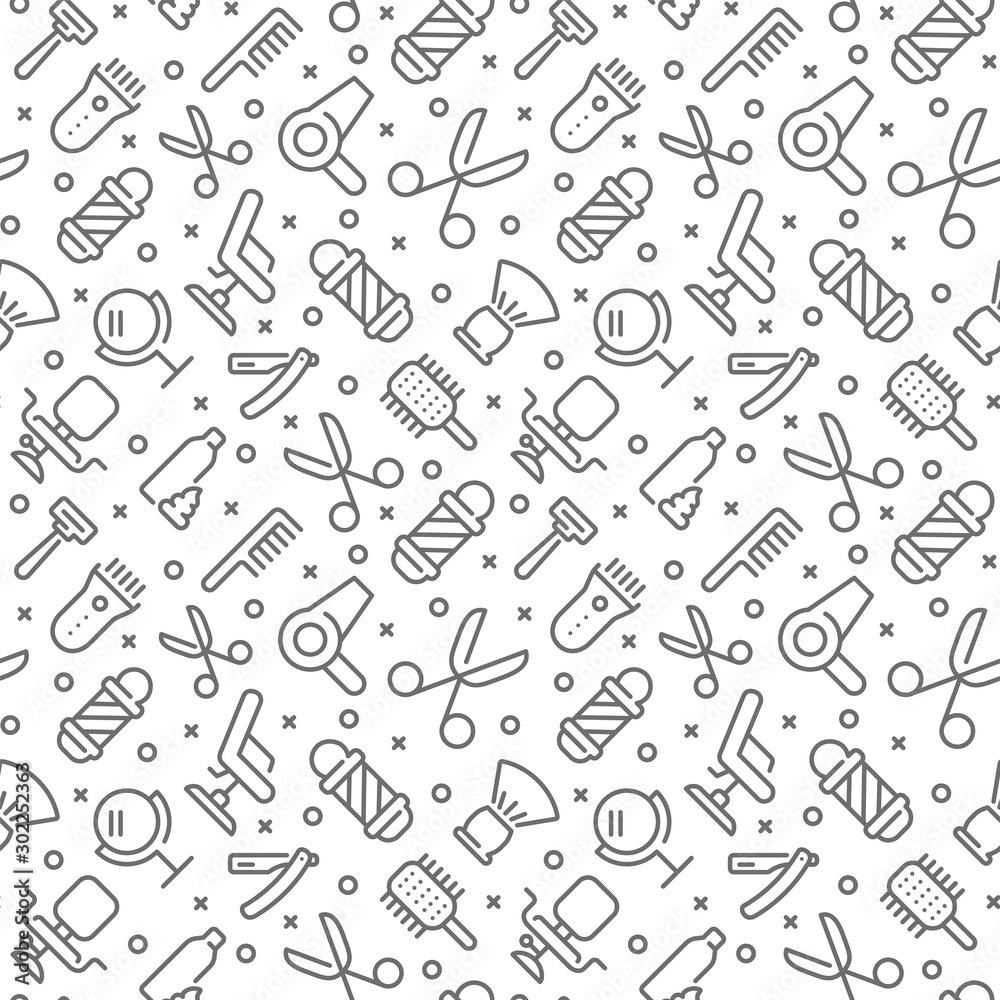 Barbershop related seamless pattern with outline icons Barbershop related seamless pattern with outline icons