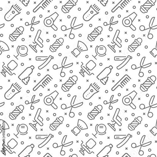 Barbershop related seamless pattern with outline icons