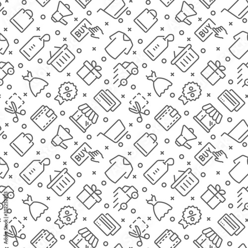 Shopping related seamless pattern with outline icons