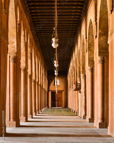 Interior of Ibn Tulun Mosque with symmetry view