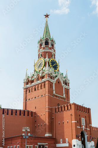 The Spasskaya Tower on the eastern wall of the Moscow Kremlin (Russia)