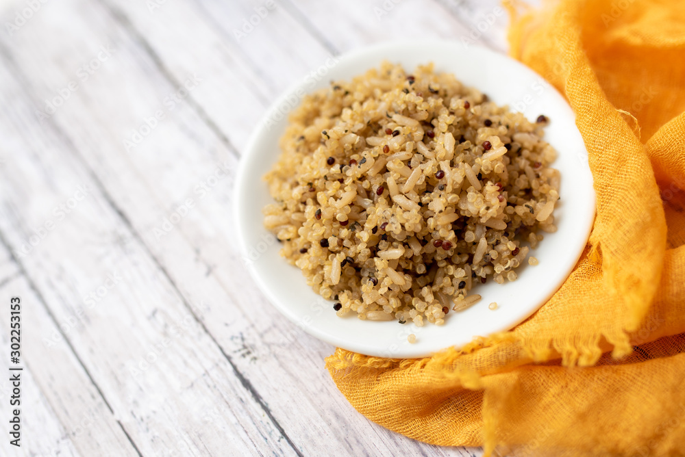 Healthy brown rice and quinoa dinner fully cooked Healthy brown rice and quinoa dinner fully cooked