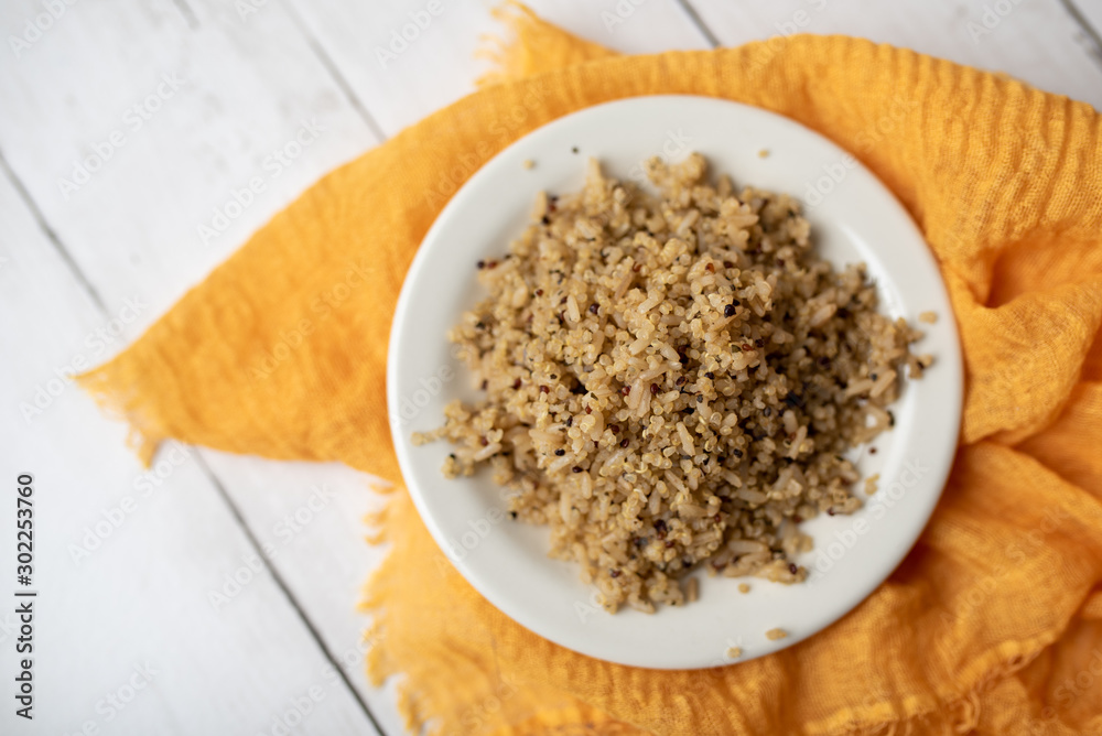 Healthy brown rice and quinoa dinner fully cooked Healthy brown rice and quinoa dinner fully cooked