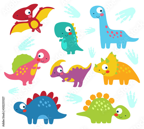 Cute funny colorful prehistoric dinosaur mascot characters collection