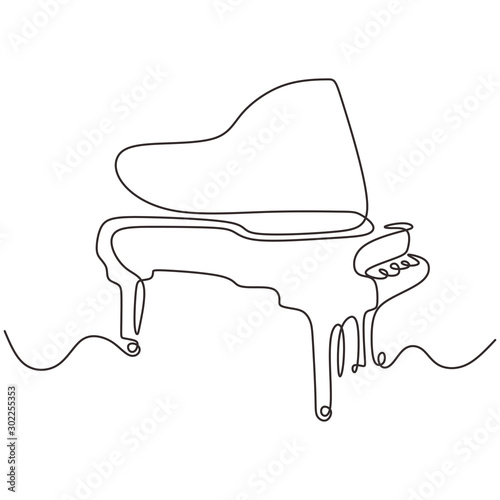 Piano one line drawing. Continuous single hand drawn lineart of classical music instrument minimalism design.