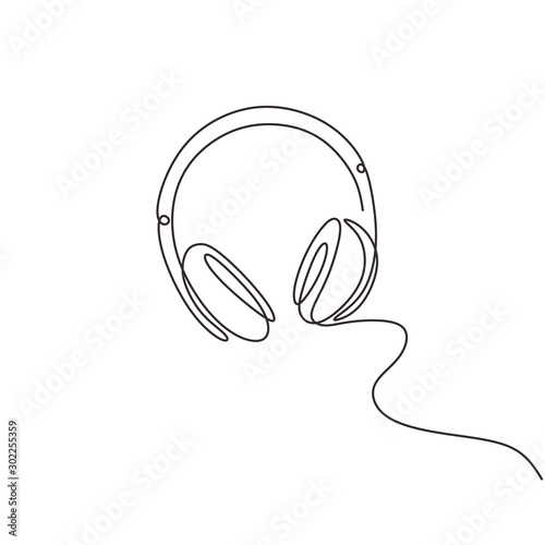 one line drawing of headphone speaker device gadget continuous minimalism lineart design isolated on white background.