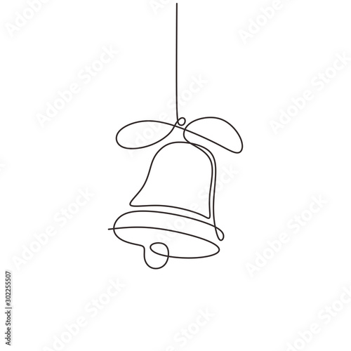 Continuous one line drawing of christmas bell minimalism. Vector illustration with traditional Church bells.
